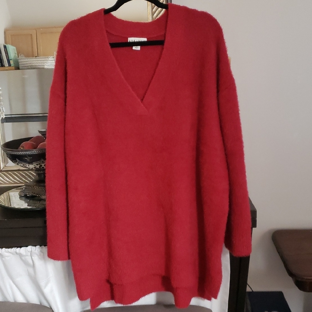 Ava & Viv Bold Red V-Neck Sweater Soft andSnuggly